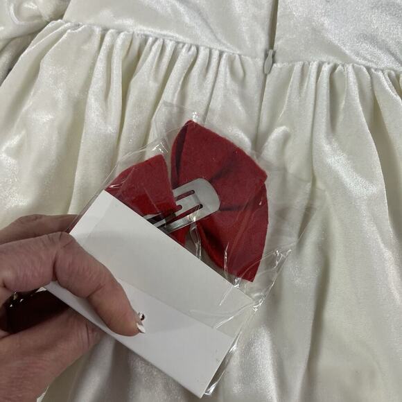PETITE JR Baby Girl Ivory Velour Dress M 12-24 mths Red Bow Wedding Dedication 4 - Picture 10 of 11
